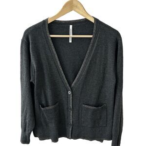 SOMA Cardigan Sweater Size Large Grey Pockets Sparkle Trim Knit Preppy Academic